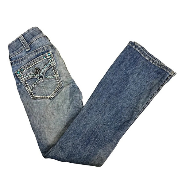 Ariat Bootcut Jeans 27S Blue R.E.A.L Isabel Flap Turquoise Stone Rivets - Picture 1 of 11